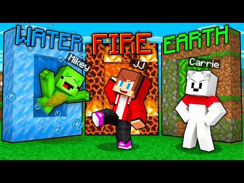 JJ VS Mikey VS Carrie: Elemental Portal Battle in Minecraft - Maizen