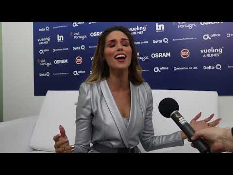 Franka singing "Nek' ti bude ljubav sva" during interview (Eurovision 2018, Lisbon)