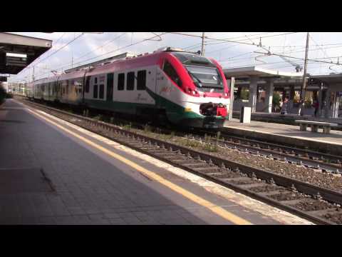Trenitalia Leonardo express train at Roma Tuscolana station in Rome, Italy.