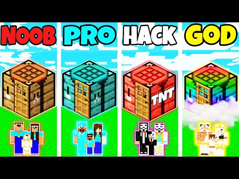 Minecraft: FAMILY CRAFTING TABLE HOUSE BUILD CHALLENGE - NOOB vs PRO vs HACKER vs GOD in Minecraft