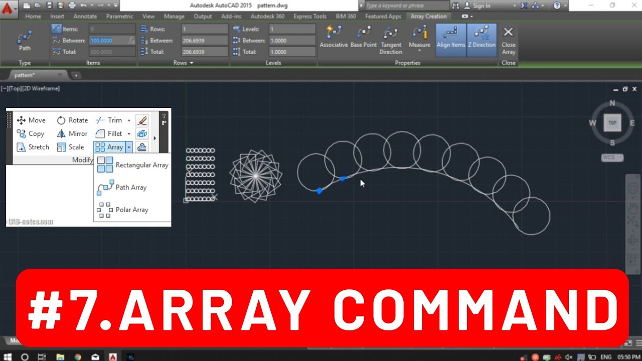 #7) How To Make Rectangular Array, Polar Array, Path Array in AutoCAD