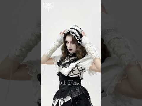 Gothic White Lolita Lace Bonnet with Black Roses