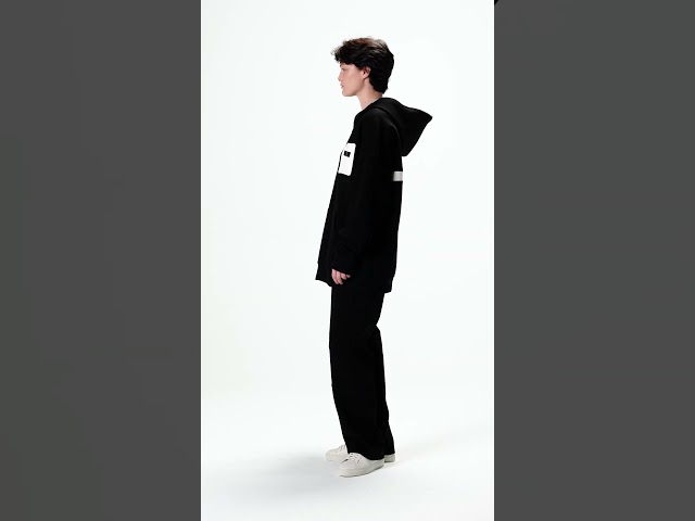 هودي بجيب أمامي أوفرسايز للجنسين - أسود