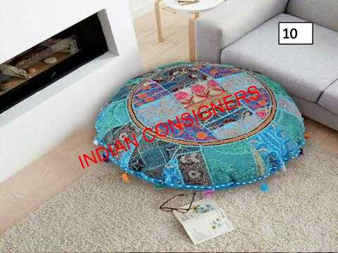 Multicolor cotton katha patchwork floor cushion cover round ...