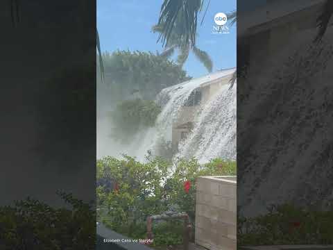 Massive wave crashes over condo rooftop in Hawaii