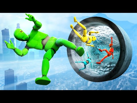 GTA 5 Crash Test Dummy • Crazy Water Portal Jumps and Fails! (No godmode, Funny Moments)