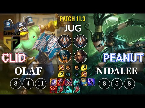 GEN Clid Olaf vs Peanut Nidalee Jungle - KR Patch 11.3