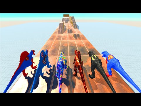 SUPER HEROES Dinosaur Mavel Speed Race get a Red Pig | Animal Revolt Battle Simulator