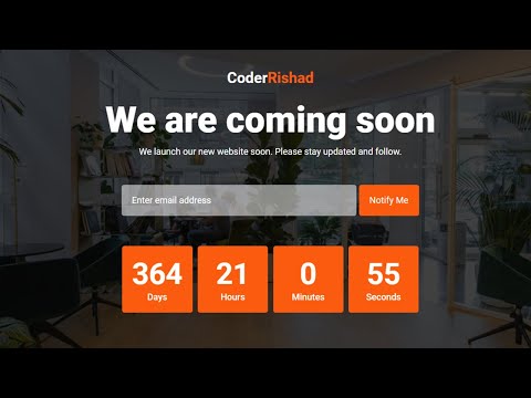 Responsive Coming Soon Page Design Using Html Css Javascript Countdown Timer Coderrishad