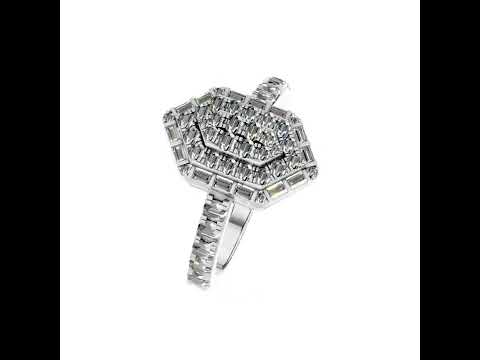 Baguette and round brilliant cut vvs moissanite cluster ring...