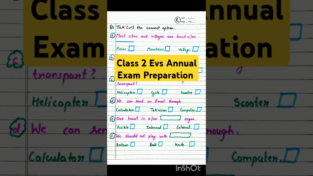 Class 2 Evs Annual Exam Paper|Class 2 Evs Worksheet #shorts #evs #exam #class2 #cbse  #evsworksheet
