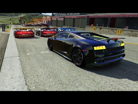 Lamborghini Gallardo LP-7777 SL Quad Turbo vs Bugatti Vision GT at Old Spa
