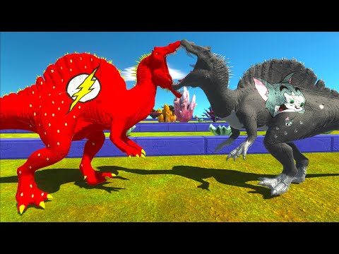 FLASH SPINOSAURUS vs SPIDERMAN T-REX vs TOM SPINOSAURUS DEATH RUN - Animal Revolt Battle Simulator