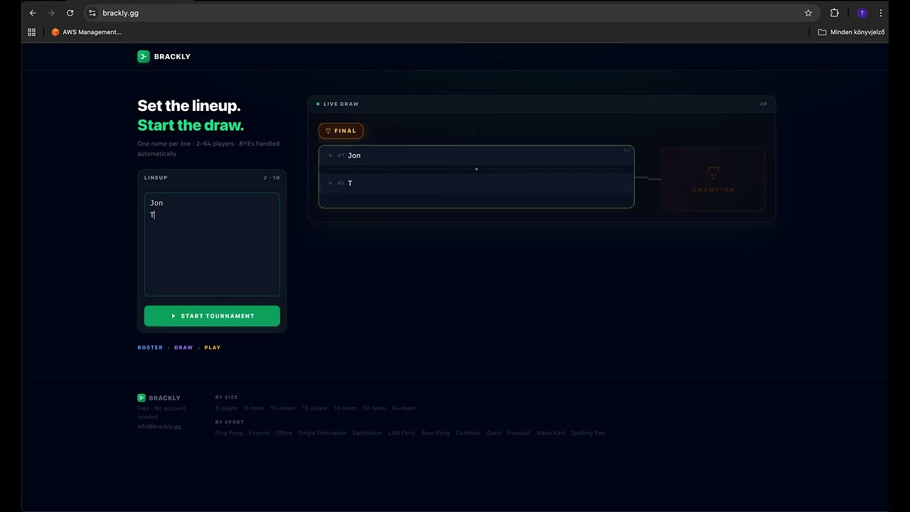 Create a Tournament Bracket in Seconds | Brackly Demo