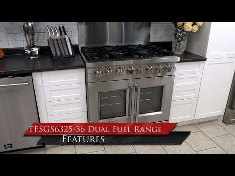 FFSGS6325-36 - 36″ Platinum French Door Dual Fuel Gas Range & Electric Oven