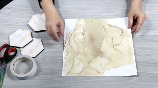 (844) Gorgeous Beige and Gold Mixed Media Acrylic Pour Painting with Makeup!