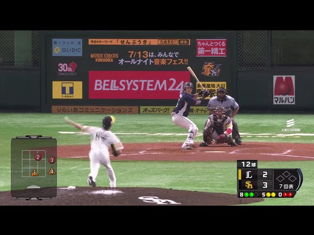 【7回表】ホークス・嘉弥真が左打者3人を封じ、1回を完璧リリーフ!! 2019/7/9 H-L