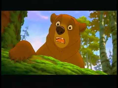 Brother Bear trailer frame — Kenai and Koda running during the ‘On My Way’ road-montage vibe
