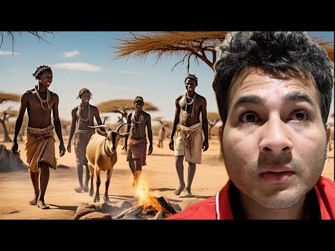 Hadzabe Cooking Goat In wild way In The Jungle of Tanzania In Africa