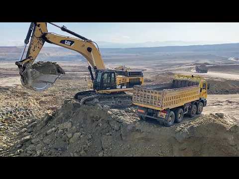 Cat 374D Excavator Loading Overburden On 4 Axle Mercedes & MAN Trucks - Interkat SA