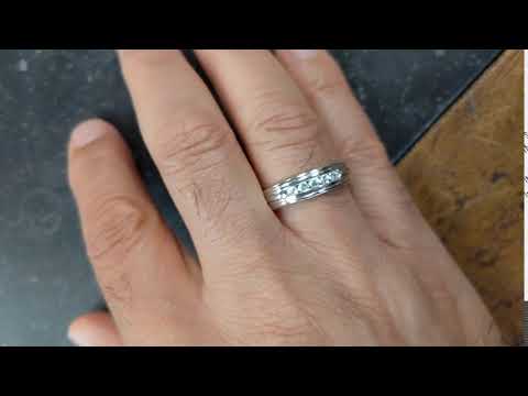 0.25 Ct. Five Stone Channel Set Men's Wedding Band with Ribbed Shank - TwoBirch TB-GR-0050-WG-E