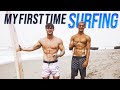 Bodybuilder attempts Surfing for the first time