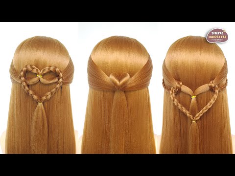 Simple Heart Hairstyles | 3 Different Half Up Half...