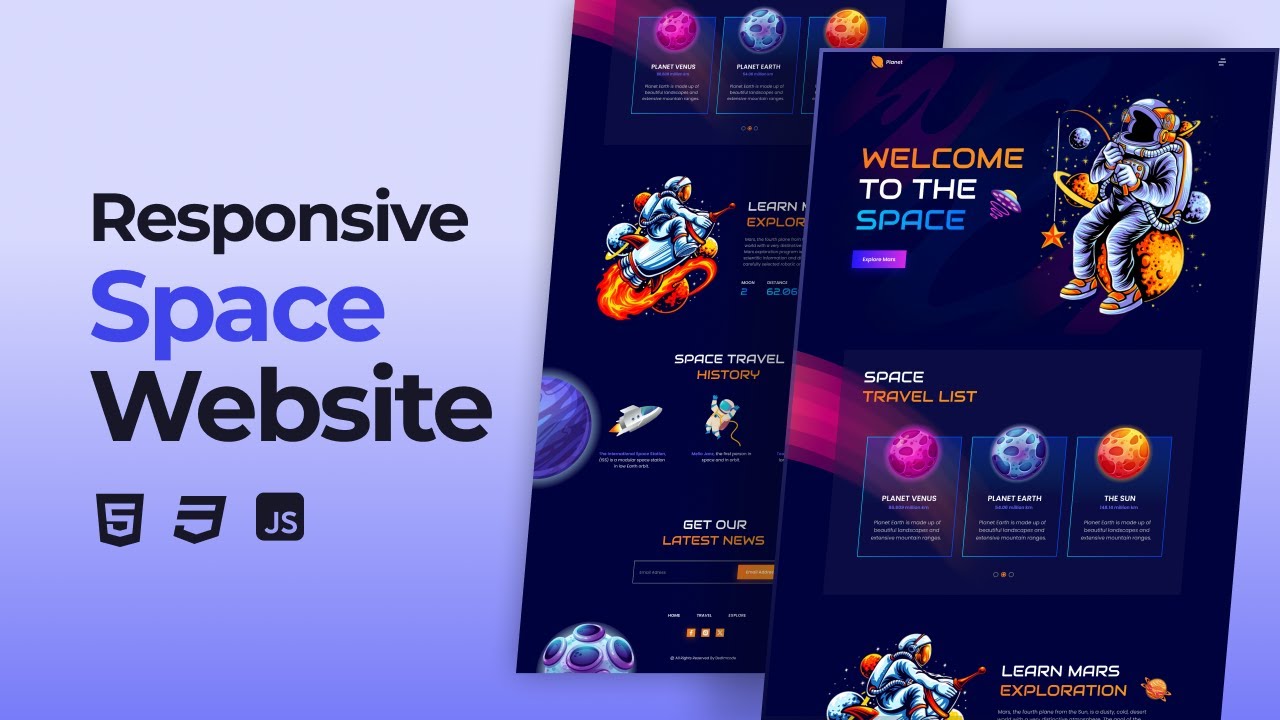 Responsive Space Website Design Using HTML CSS And JavaScript