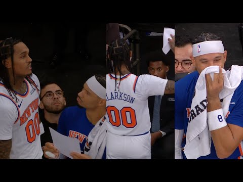 Jordan Clarkson heated and snatches sheet off Josh Hart after fouling out up 35 😂