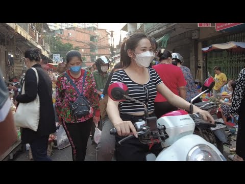 Evening traditional market scene lively market in Phnom Penh