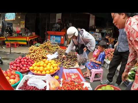 Cambodian People Lifestyle & food Wet Market Scenes - Fruits, Chicken, Pork, River Fish, Meats &more