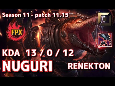 【韓国サーバー/C1】FPX Nuguri レネクトン(Renekton) VS リーシン(Leesin) TOP - Patch11.15 KR Ranked【LoL】