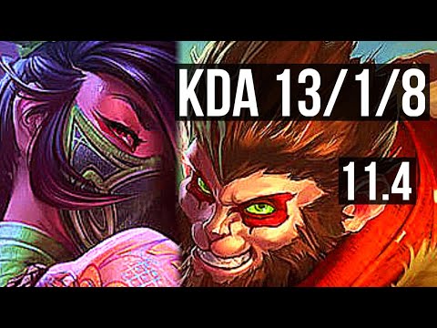 AKALI vs WUKONG (TOP) | 13/1/8, Legendary, 300+ games | EUW Diamond | v11.4