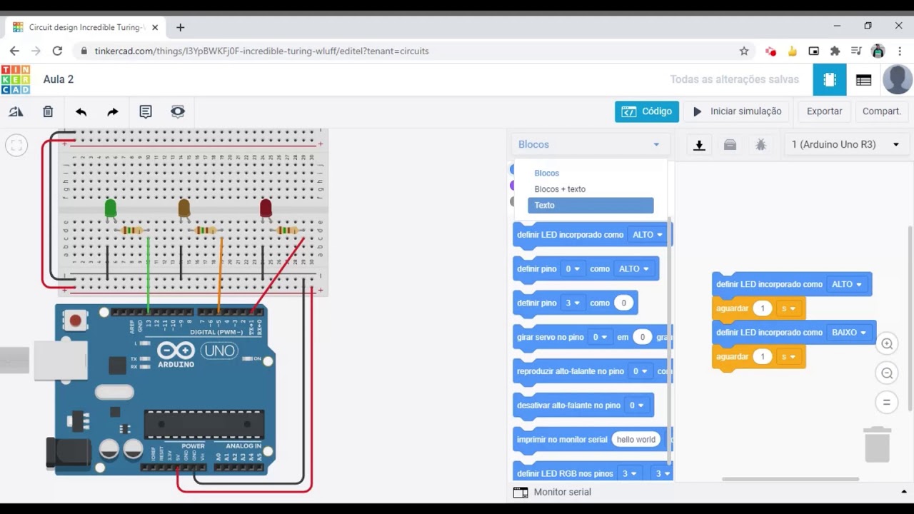 Aula 02 - Construção de um Semáforo com arduino no Tinkercad
