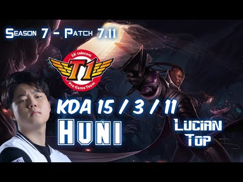 SKT T1 Huni LUCIAN vs JARVAN IV Top - Patch 7.11 KR Ranked
