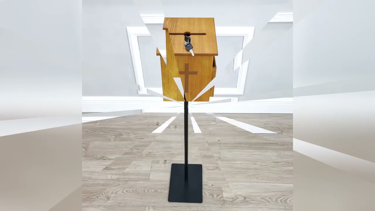 11065+10885 wood donation box with metal stand tithes offering building fund prayer 3D
