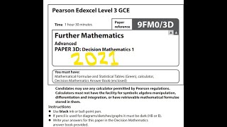 Decision 1 2021 Pearson Edexcel A level Further Maths