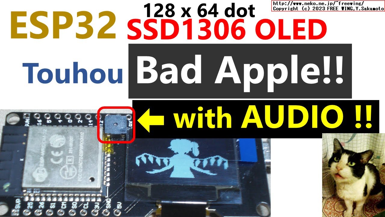 Touhou Bad Apple!! Demo ESP32 with MP3 Audio and SSD1306 OLED (128x64 dot) Touhou Bad Apple!! Demo ESP32 with MP3 Audio and SSD1306 OLED (128x64 dot)