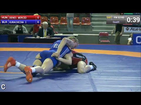 Qualification FW - 53 kg: Iryna KURACHKINA (BLR) df. Mercedesz DENES (HUN) by TF, 10-0