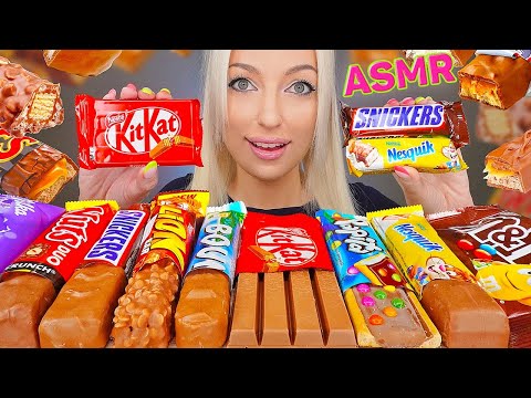 ASMR EATING CHOCOLATE CANDY BARS, ICE CREAM, SNICKERS KITKAT M&MS 초코바 초콜릿 (SWEET FOOD) MUKBANG 먹방 4K