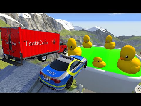 Crazy Vehicle High Speed Car Jump Into The Bathtub With Ducks (Green Slime ) - BeamNG.drive Jumps