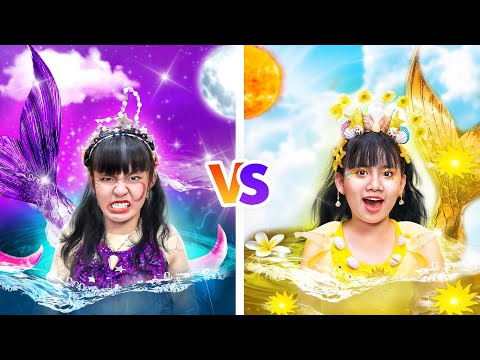 One Colored Makeover Challenge! Day Mermaid Vs Night Mermaid! Who Will Winner? | Baby Doll And Mike