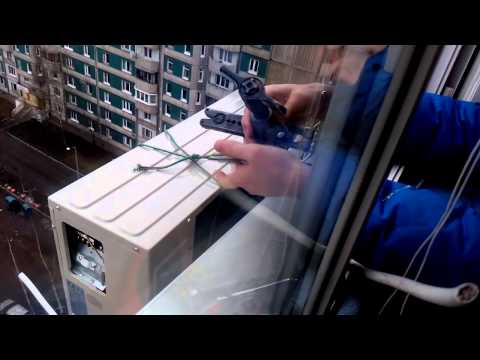 Установка напольно-потолочного кондиционера. Установка кондиционера мастерами.