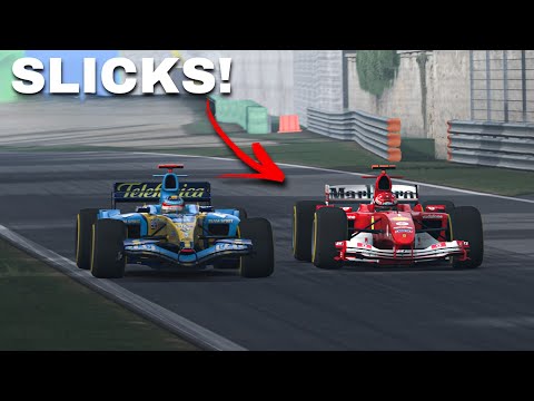 Ferrari F2004 VS Renault R25 ON SLICKS!