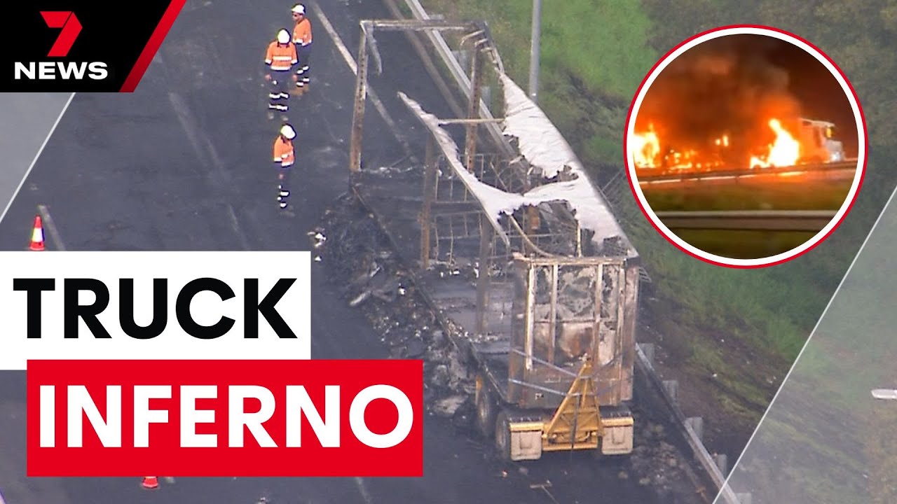 Truck explodes into flames after crash with stolen car | 7NEWS