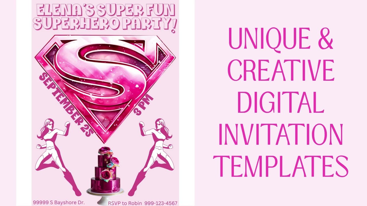 Supergirl birthday party invitation template,pink superhero party invitation,girl superhero birthday