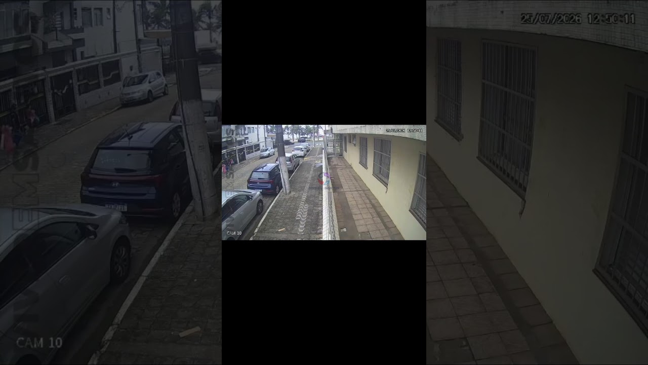 Acidente na Orla de Praia Grande envolve dois veículos e derruba dois coqueiros.