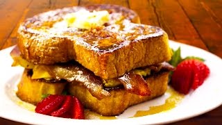 Ultimate French Toast Breakfast Sandwich Recipe - with How-to Make BACON SYRUP! - Chef Tony