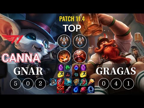 T1 Canna Gnar vs Gragas Top - KR Patch 11.4
