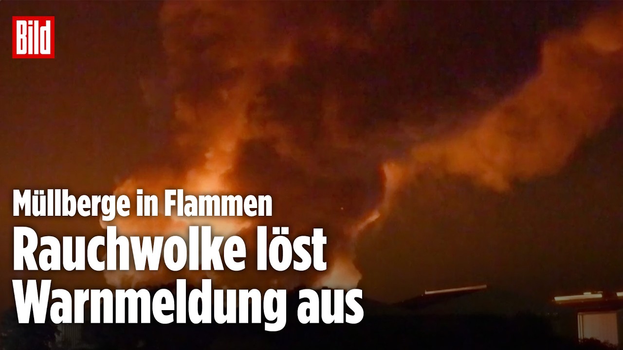 Großbrand im Rhein-Sieg-Kreis: Müllberge in Flammen – Rauchwolke löst Warnmeldung aus